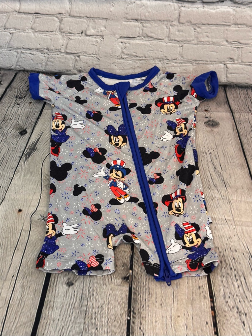 Little Peanut Bamboo Patriotic Mickey and Minnie Bamboo Shortie Romper